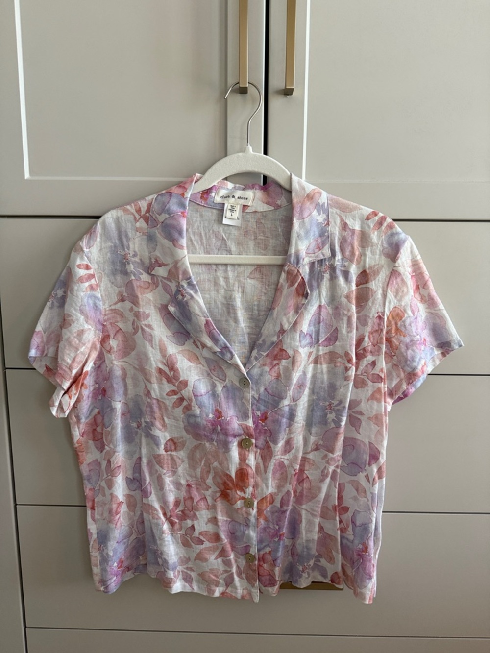 cloth & stone Floral Button-Front Shirt in Pink & Lavender